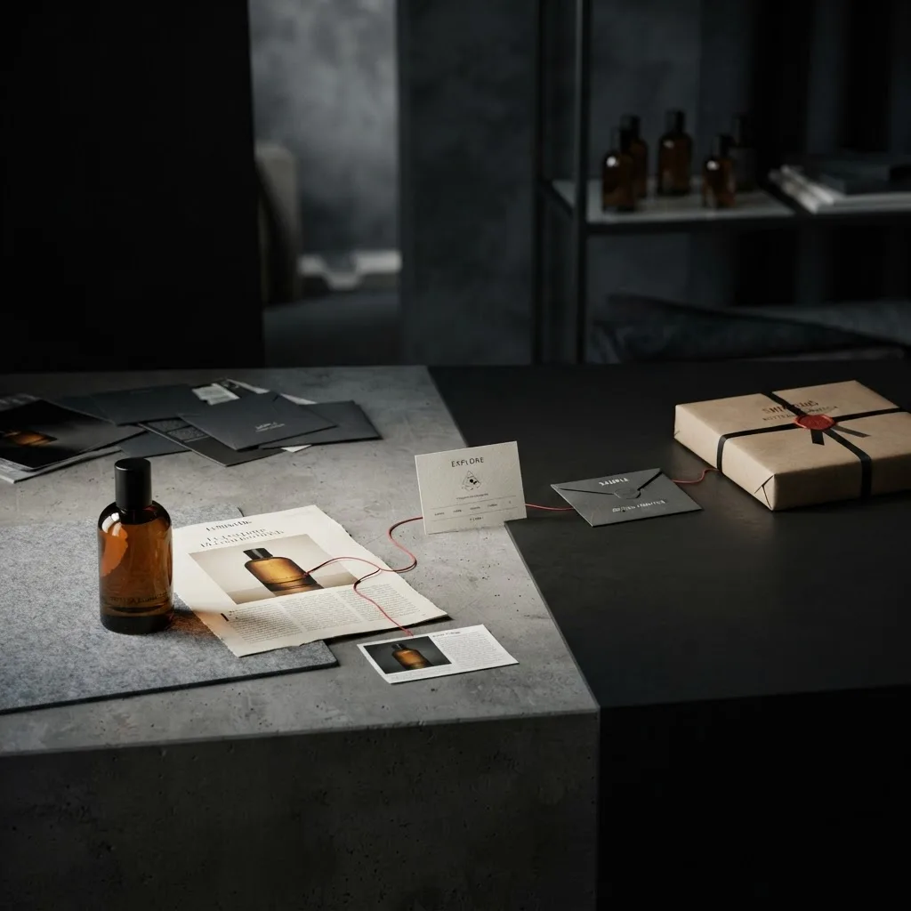 Fragrance press coverage connected through discovery and sampling to a product order